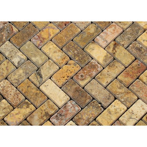 Scabos Travertine 1x2 Tumbled Herringbone Mosaic Stone Tilezz 