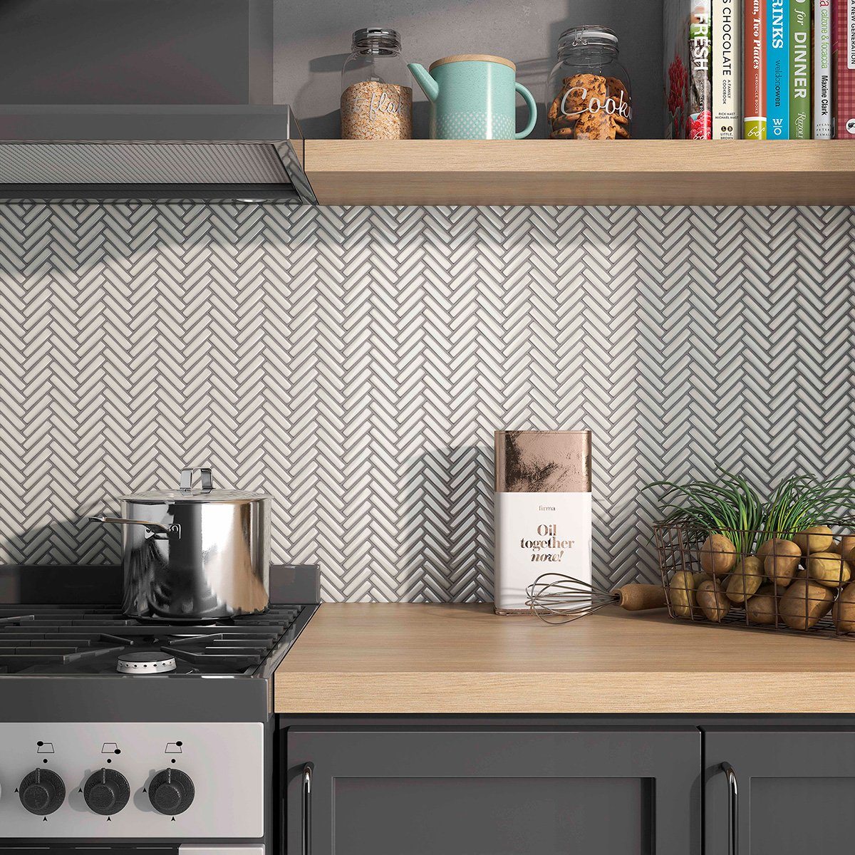 Simple City Antique White Herringbone Ceramic Mosaic Tile Tilezz 