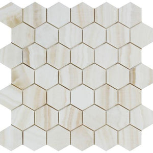 White Onyx Vein Cut 2" Hexagon Polished Mosaic Stone Tilezz 