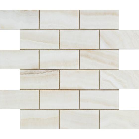White Onyx Vein Cut 2x4 Brick Mosaic Tile Polished Stone Tilezz 