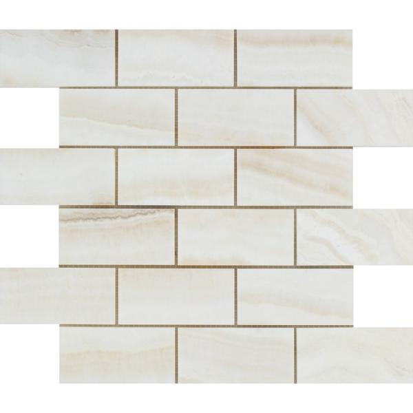 White Onyx Vein Cut 2x4 Brick Mosaic Tile Polished Stone Tilezz 