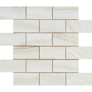 White Onyx Vein Cut 2x4 Brick Mosaic Tile Polished Stone Tilezz 