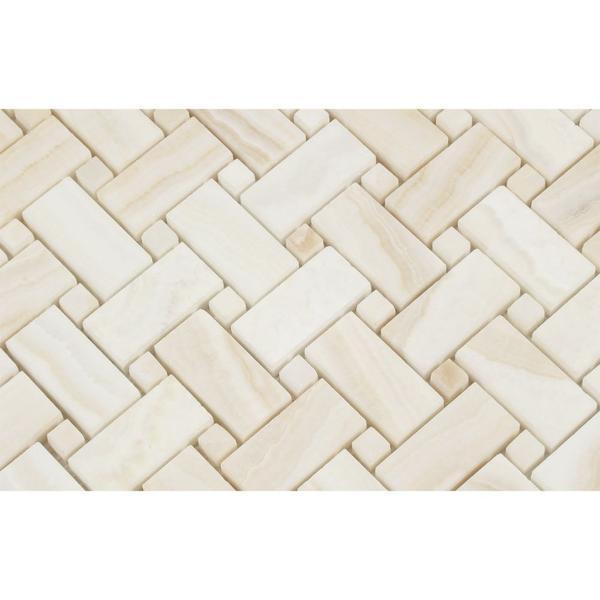 White Onyx Vein Cut Basketweave Mosaic Tile Polished Stone Tilezz 