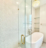 Load image into Gallery viewer, Thassos White + Gold Brass Chevron Marble Mosaic Tilezz 

